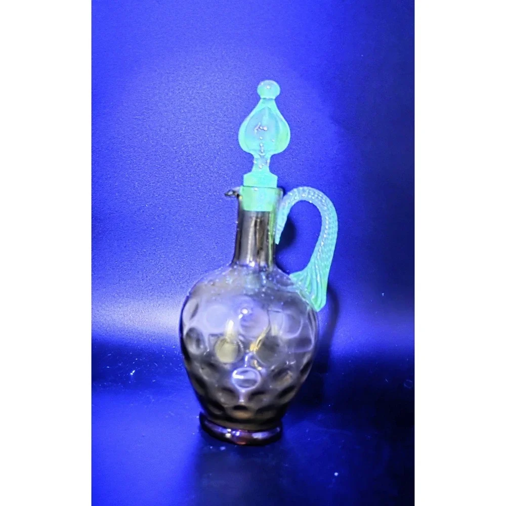 Vintage French George Sand Glass Thumbprint Cruet Pitcher Maganese UV Glow 9
